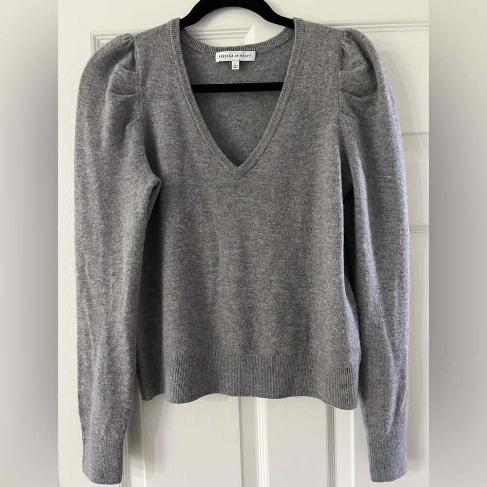 Rebecca Minkoff gray wool sweater with puff sleeves. Size small.